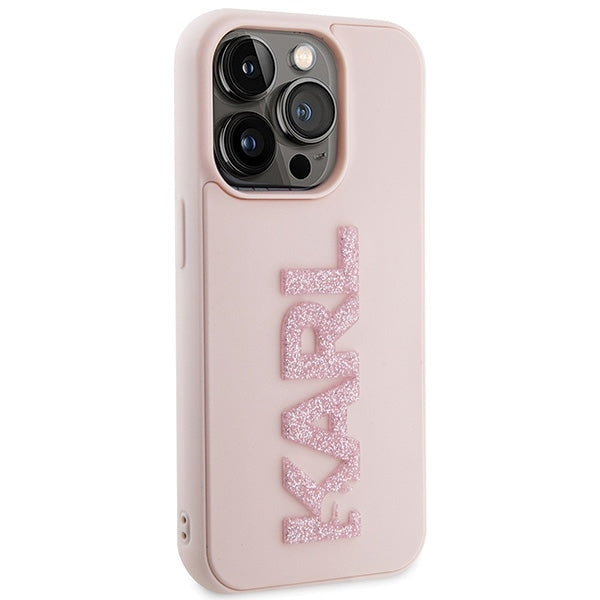 Karl Lagerfeld Handy Hülle Case 3D Glitzer Logo "KARL" für iPhone 15 Pro Rosa