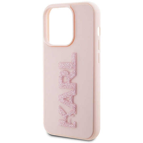 Karl Lagerfeld Handy Hülle Case 3D Glitzer Logo "KARL" für iPhone 15 Pro Rosa