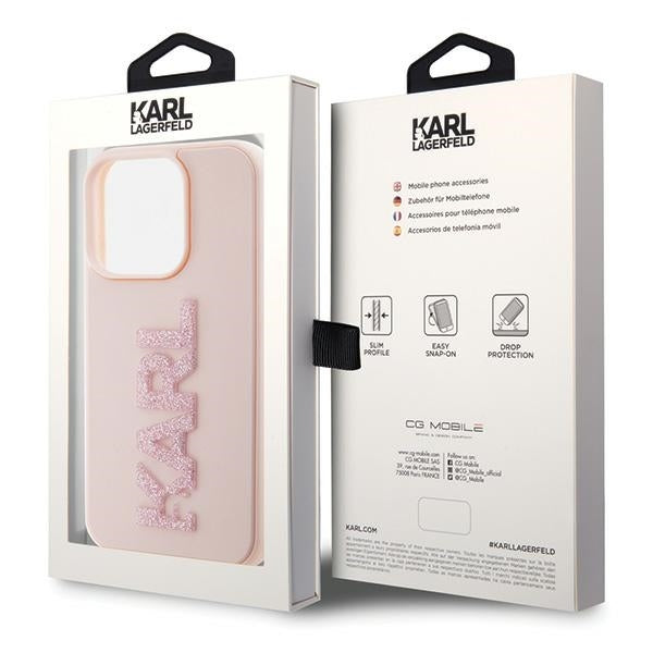 Karl Lagerfeld Handy Hülle Case 3D Glitzer Logo "KARL" für iPhone 15 Pro Rosa