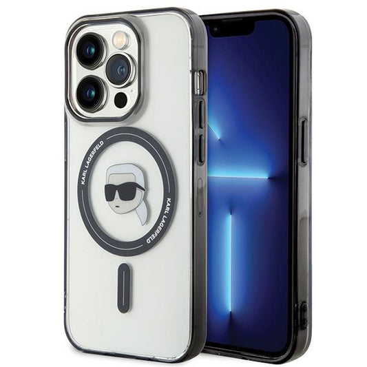 Karl Lagerfeld Magsafe Handy Hülle Case für iPhone 15 Pro Schwarz Transparent