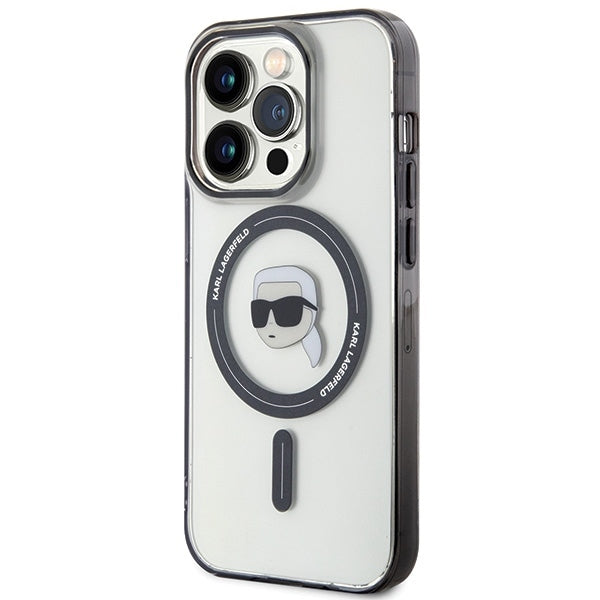 Karl Lagerfeld Magsafe Handy Hülle Case für iPhone 15 Pro Schwarz Transparent