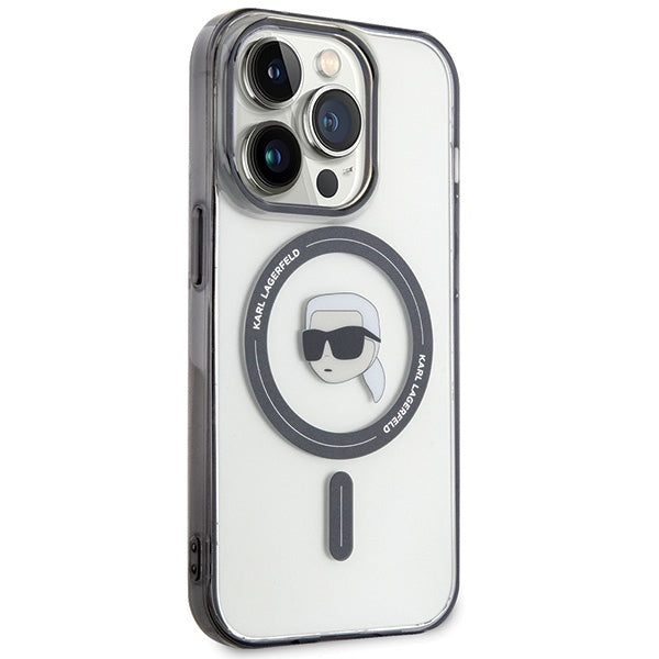 Karl Lagerfeld Magsafe Handy Hülle Case für iPhone 15 Pro Schwarz Transparent