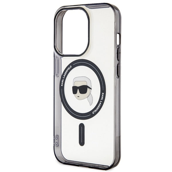 Karl Lagerfeld Magsafe Handy Hülle Case für iPhone 15 Pro Schwarz Transparent