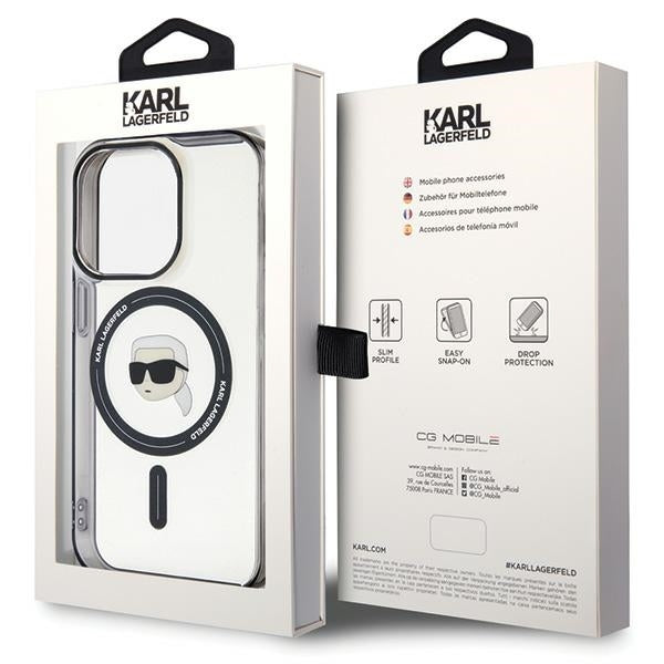 Karl Lagerfeld Magsafe Handy Hülle Case für iPhone 15 Pro Schwarz Transparent