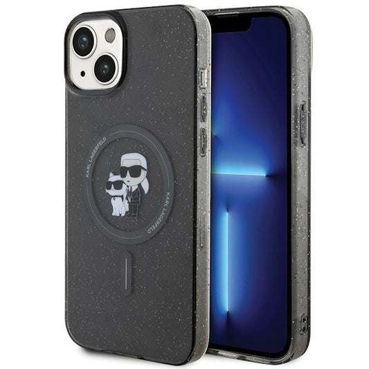 Karl Lagerfeld Magsafe Handy Hülle Case für iPhone 13 / 14 / 15 Glitzer Schwarz
