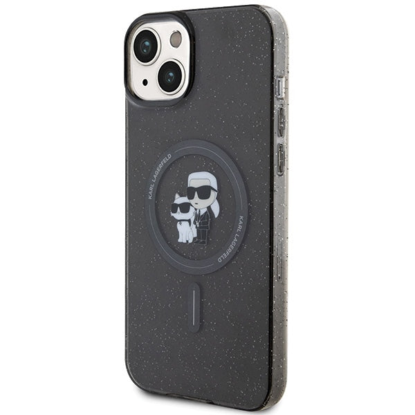 Karl Lagerfeld Magsafe Handy Hülle Case für iPhone 13 / 14 / 15 Glitzer Schwarz