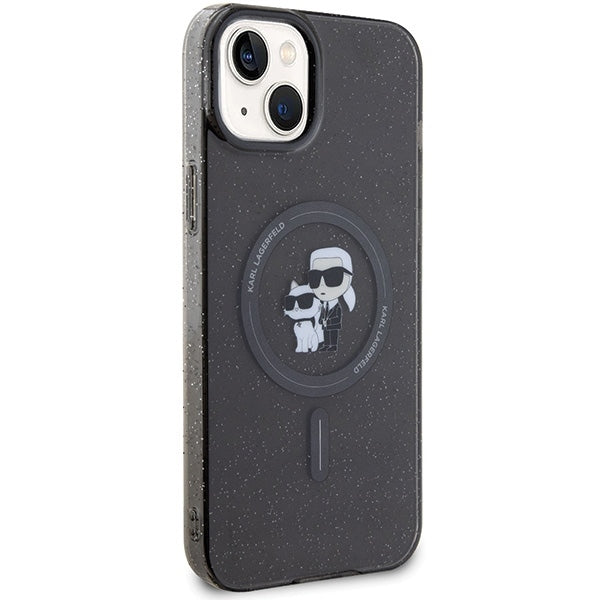 Karl Lagerfeld Magsafe Handy Hülle Case für iPhone 13 / 14 / 15 Glitzer Schwarz