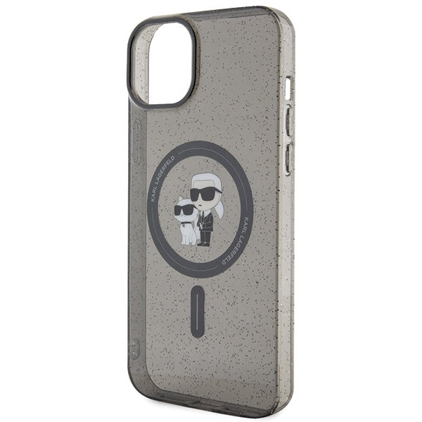 Karl Lagerfeld Magsafe Handy Hülle Case für iPhone 13 / 14 / 15 Glitzer Schwarz