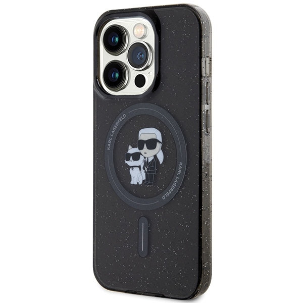Karl Lagerfeld Magsafe Handy Hülle Case für iPhone 15 Pro Max Glitzer Schwarz