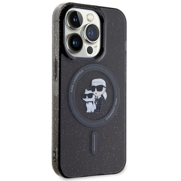 Karl Lagerfeld Magsafe Handy Hülle Case für iPhone 15 Pro Max Glitzer Schwarz