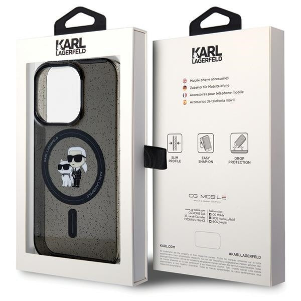 Karl Lagerfeld Magsafe Handy Hülle Case für iPhone 15 Pro Max Glitzer Schwarz