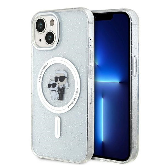Karl Lagerfeld Magsafe Handy Hülle Case für iPhone 13 / 14 / 15 Glitzer Transparent