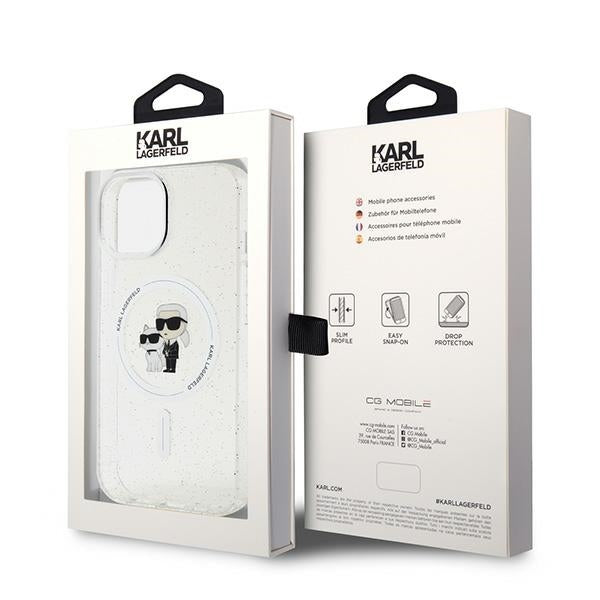 Karl Lagerfeld Magsafe Handy Hülle Case für iPhone 13 / 14 / 15 Glitzer Transparent