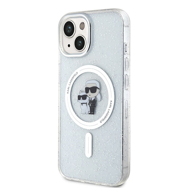 Karl Lagerfeld Magsafe Handy Hülle Case für iPhone 13 / 14 / 15 Glitzer Transparent