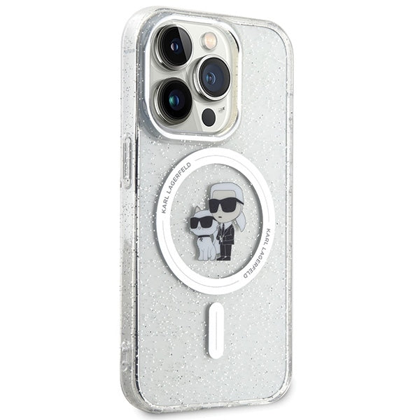 Karl Lagerfeld Magsafe Handy Hülle Case für iPhone 13 Pro Max Glitzer Transparent