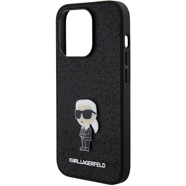 Karl Lagerfeld Handy Hülle Case 3D Logo "KARLLAGERFELD" für iPhone 15 Pro Glitzer Schwarz