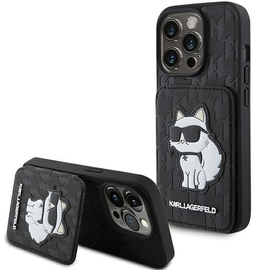 Karl Lagerfeld Handy Hülle Case für iPhone 15 Pro mit Stand Funktion Schwarz