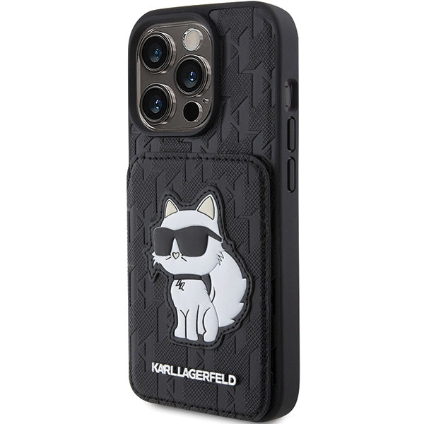 Karl Lagerfeld Handy Hülle Case für iPhone 15 Pro mit Stand Funktion Schwarz