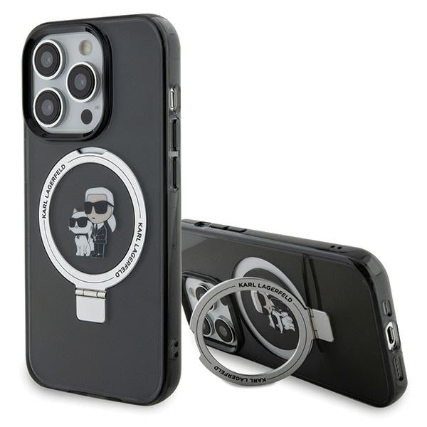 Karl Lagerfeld Magsafe Handy Hülle Case für iPhone 13 Pro Max mit Ring Stand Schwarz