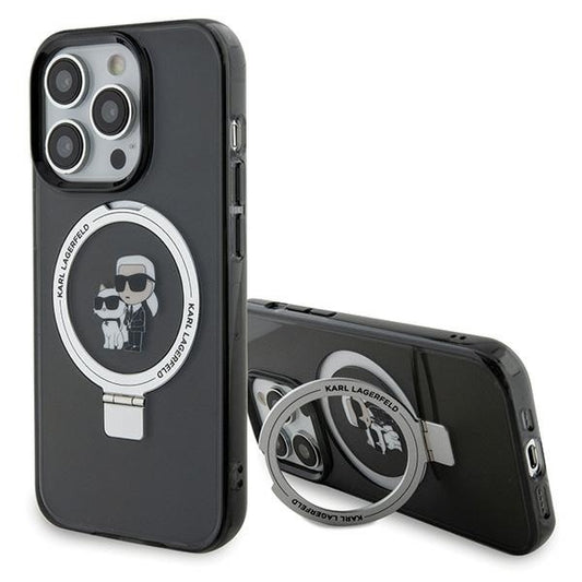 Karl Lagerfeld Magsafe Handy Hülle Case für iPhone 13 Pro Max mit Ring Stand Schwarz