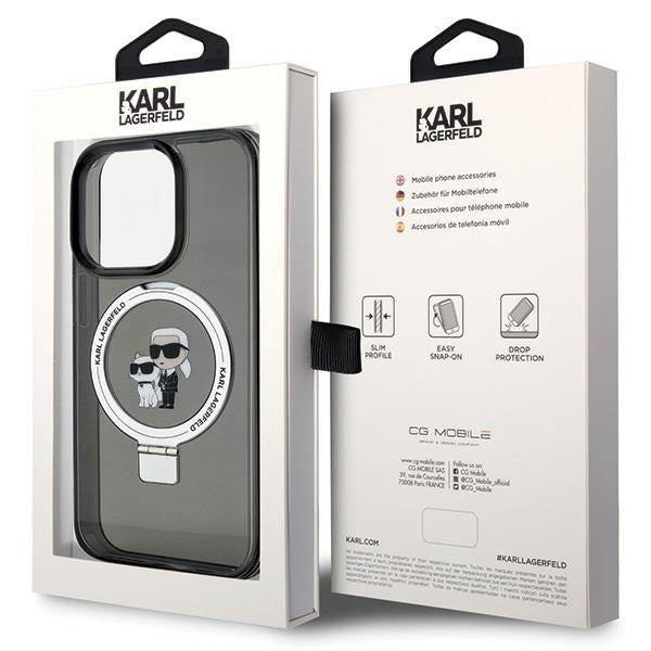 Karl Lagerfeld Magsafe Handy Hülle Case für iPhone 13 Pro Max mit Ring Stand Schwarz