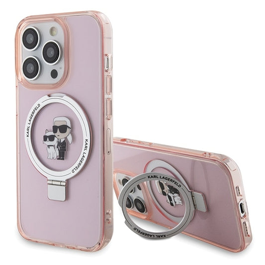 Karl Lagerfeld Magsafe Handy Hülle Case für iPhone 15 Pro Max mit Ring Stand Rosa