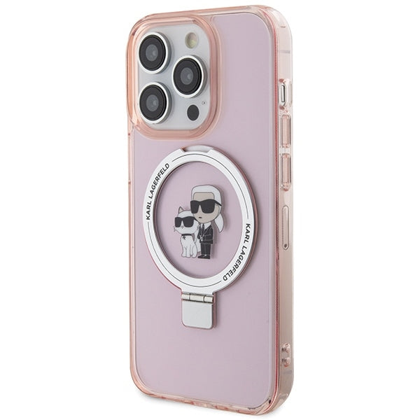 Karl Lagerfeld Magsafe Handy Hülle Case für iPhone 15 Pro Max mit Ring Stand Rosa