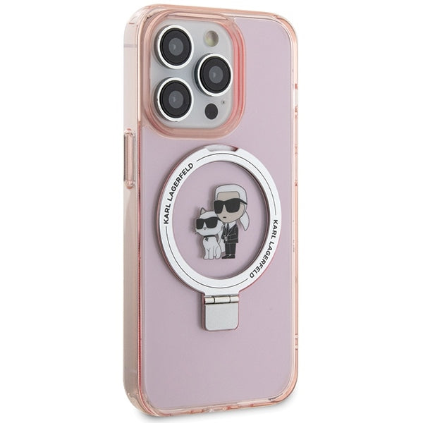 Karl Lagerfeld Magsafe Handy Hülle Case für iPhone 15 Pro Max mit Ring Stand Rosa