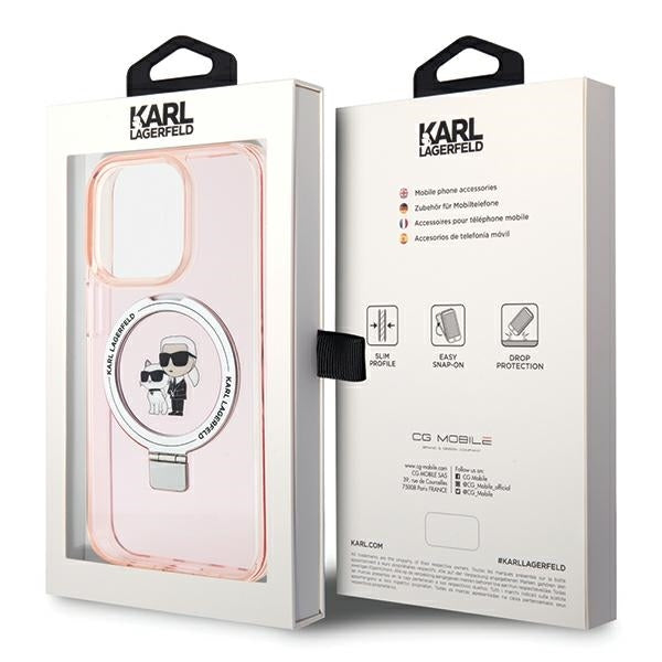Karl Lagerfeld Magsafe Handy Hülle Case für iPhone 15 Pro Max mit Ring Stand Rosa