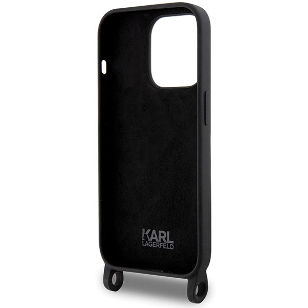 Karl Lagerfeld Crossbody Handy Hülle Case Liquid Silikon Ikonik Karl für iPhone 15 Pro Schwarz