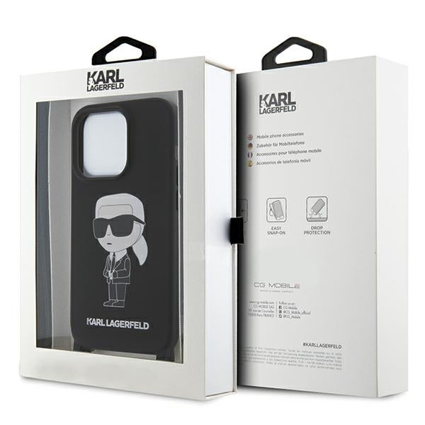 Karl Lagerfeld Crossbody Handy Hülle Case Liquid Silikon Ikonik Karl für iPhone 15 Pro Schwarz