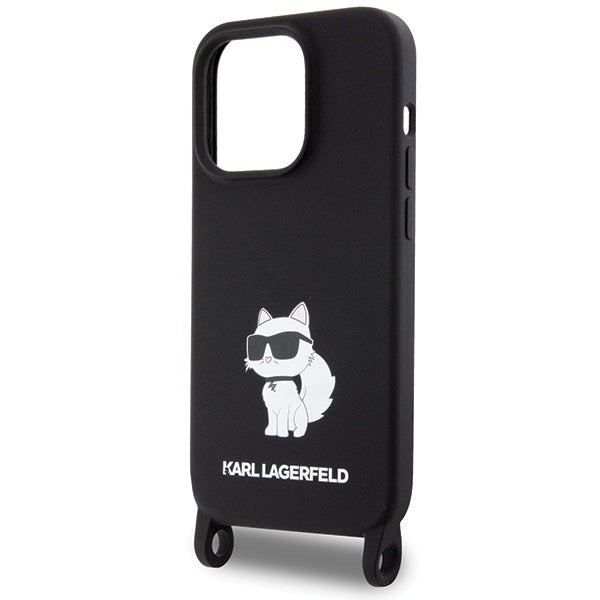 Karl Lagerfeld Crossbody Handy Hülle Case Silikon Choupette für iPhone 15 Pro Schwarz