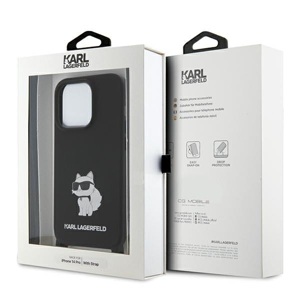 Karl Lagerfeld Crossbody Handy Hülle Case Silikon Choupette für iPhone 15 Pro Schwarz