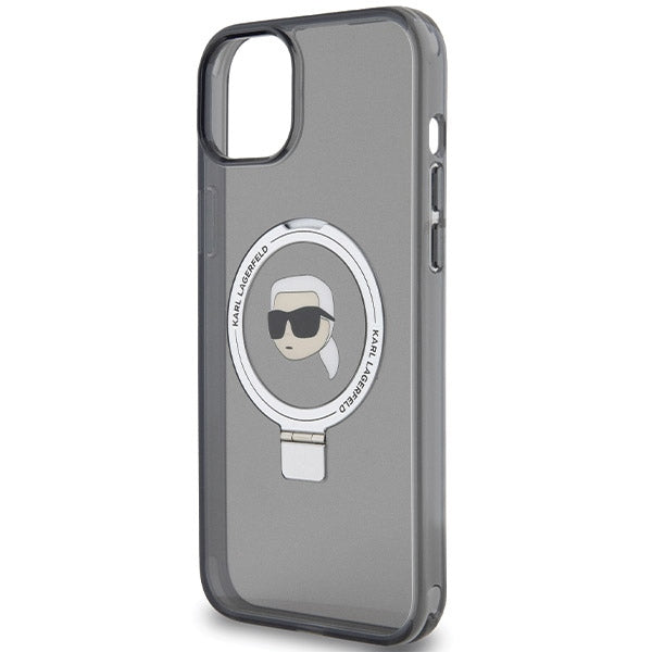 Karl Lagerfeld Magsafe Handy Hülle Case für iPhone 13 / 14 / 15 mit Ring Stand Schwarz