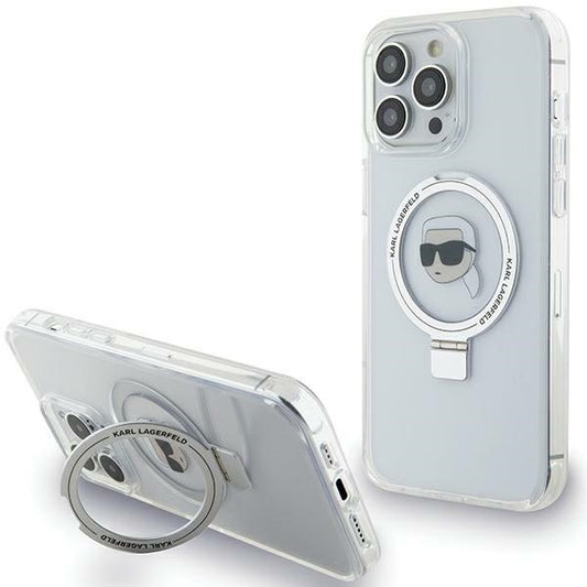 Karl Lagerfeld Magsafe Handy Hülle Case für iPhone 15 Pro Max mit Ring Stand Transparent