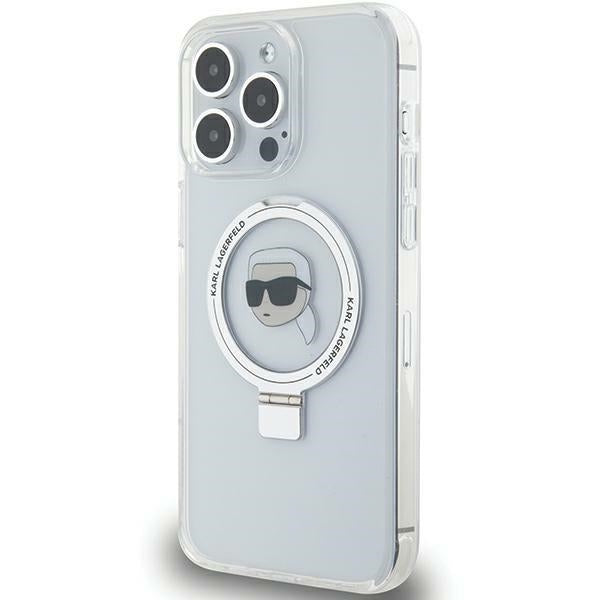 Karl Lagerfeld Magsafe Handy Hülle Case für iPhone 15 Pro Max mit Ring Stand Transparent