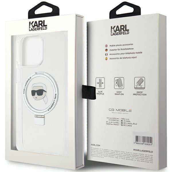 Karl Lagerfeld Magsafe Handy Hülle Case für iPhone 15 Pro Max mit Ring Stand Transparent