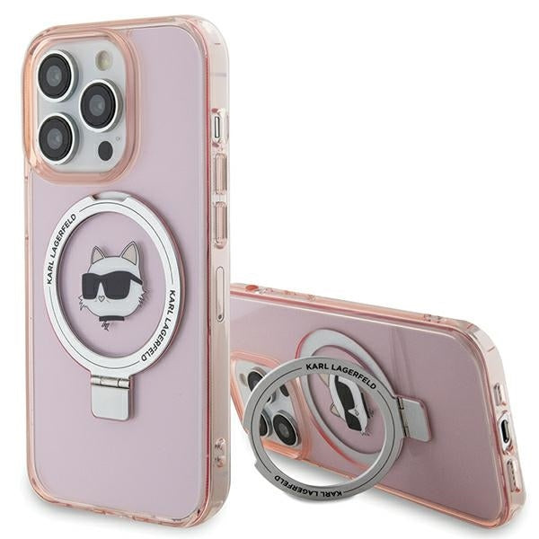Karl Lagerfeld Magsafe Handy Hülle Case für iPhone 15 Pro mit Ring Stand Rosa