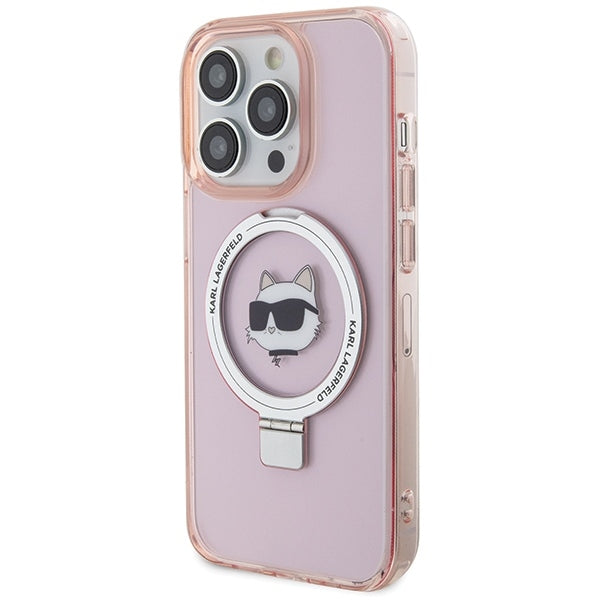 Karl Lagerfeld Magsafe Handy Hülle Case für iPhone 15 Pro mit Ring Stand Rosa