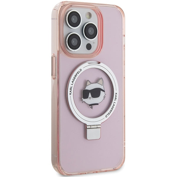Karl Lagerfeld Magsafe Handy Hülle Case für iPhone 15 Pro mit Ring Stand Rosa