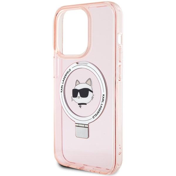 Karl Lagerfeld Magsafe Handy Hülle Case für iPhone 15 Pro mit Ring Stand Rosa