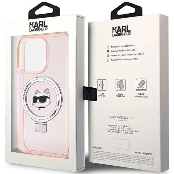 Karl Lagerfeld Magsafe Handy Hülle Case für iPhone 15 Pro mit Ring Stand Rosa