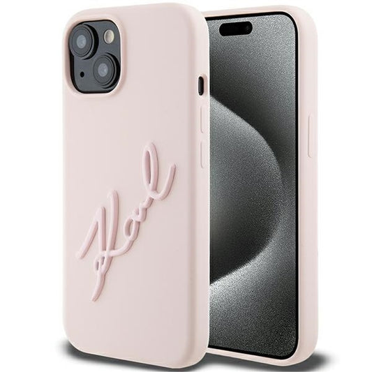 Karl Lagerfeld Handy Hülle Case Liquid Silikon 3D Logo "KARL" für iPhone 13 / 14 / 15 Rosa