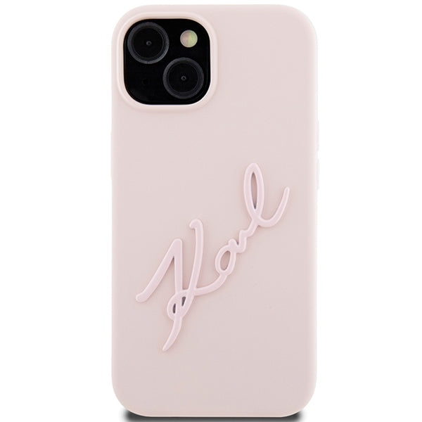 Karl Lagerfeld Handy Hülle Case Liquid Silikon 3D Logo "KARL" für iPhone 13 / 14 / 15 Rosa