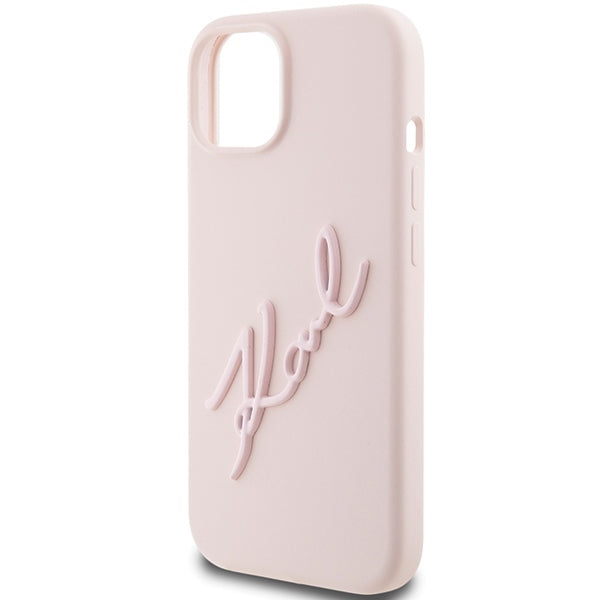 Karl Lagerfeld Handy Hülle Case Liquid Silikon 3D Logo "KARL" für iPhone 13 / 14 / 15 Rosa