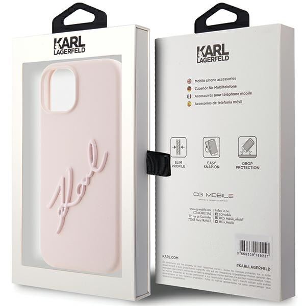 Karl Lagerfeld Handy Hülle Case Liquid Silikon 3D Logo "KARL" für iPhone 13 / 14 / 15 Rosa