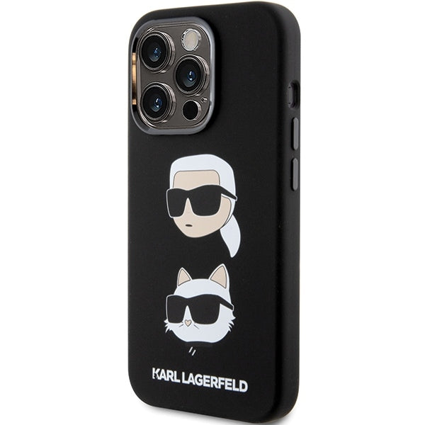 Karl Lagerfeld Handy Hülle Case Liquid Silikon Karl & Choupette Head für iPhone 15 Pro Schwarz