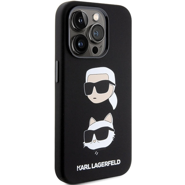 Karl Lagerfeld Handy Hülle Case Liquid Silikon Karl & Choupette Head für iPhone 15 Pro Schwarz