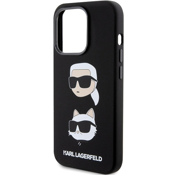 Karl Lagerfeld Handy Hülle Case Liquid Silikon Karl & Choupette Head für iPhone 15 Pro Schwarz