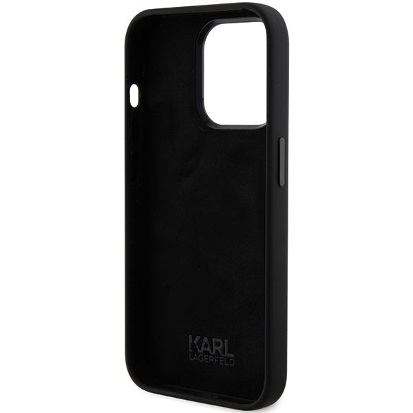 Karl Lagerfeld Handy Hülle Case Liquid Silikon Karl & Choupette Head für iPhone 15 Pro Schwarz
